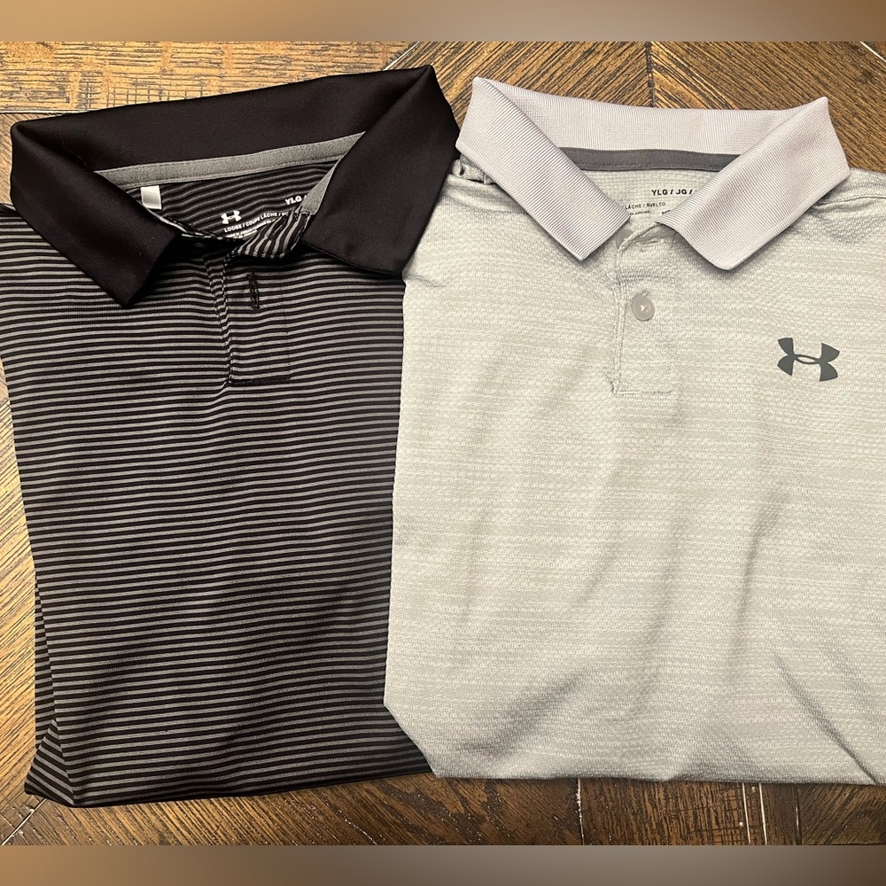 Boys Under Armour Youth Large Golf Shirt Polos Set of Two Black & Gray